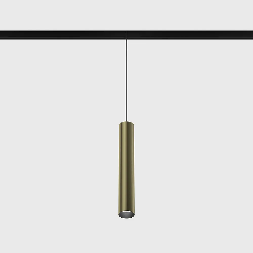 06.0320.8.940.BR_.DALI_.4x_1 Suspended luminaire IN_LINE TUB S P 200, D30mm, H200mm, CREE LED 7W, 610Lm, 4000K, 50°, CRI>90, 48V, 4 wired DIM DALI, IP20, brass/black color - imagine 1