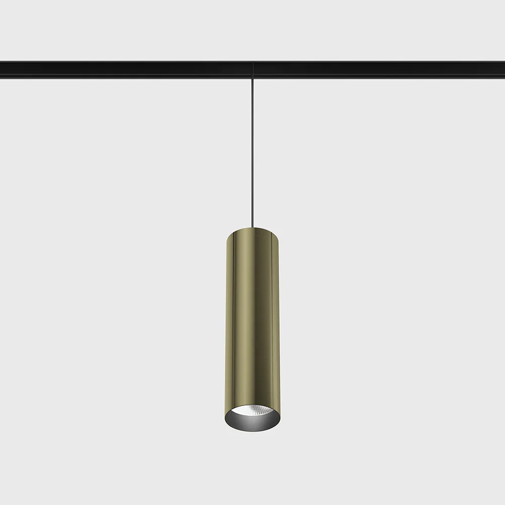 06.0521.19.940.BR_.2G_1 Suspended luminaire IN_LINE TUB M P 200, D52mm, H200mm, CREE LED 10.8W, 4000K, 1120Lm, 50°, CRI>90, 48V, 2 groups, ON/OFF, IP20, brass/black color — изображение 1