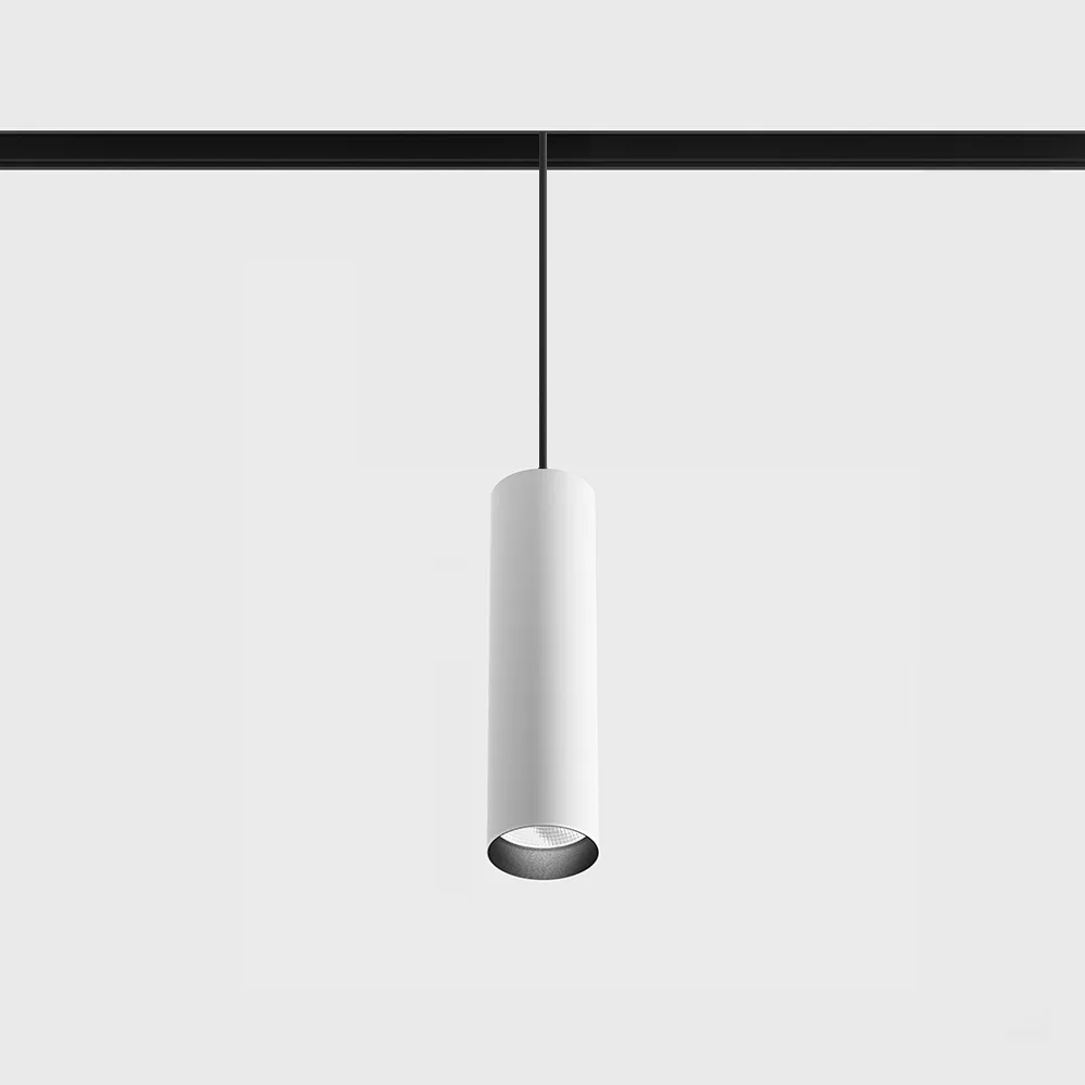 06.0521.19.940.WH_.2G_1 Suspended luminaire IN_LINE TUB M P 200, D52mm, H200mm, CREE LED 10.8W, 4000K, 1120Lm, 50°, CRI>90, 48V, 2 groups, ON/OFF, IP20, white/black color — изображение 1