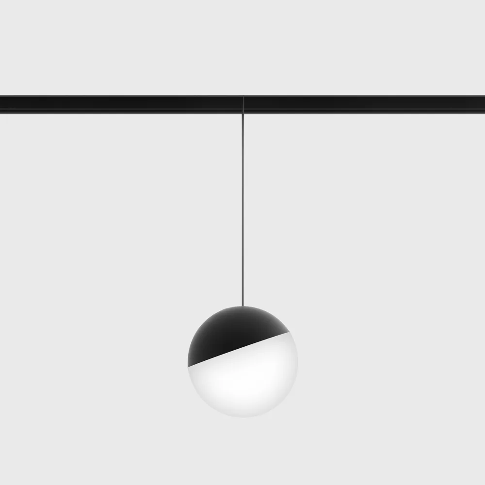 06.1000.7.930.BK_.DALI_.4x_1 Suspended luminaire IN_LINE BALL M, D100mm, H1500mm, CREE LED 7W, 590Lm, 3000K, 230°, CRI>90, 48V, 4 wired DIM DALI, IP20, opal, black color - imagine 1
