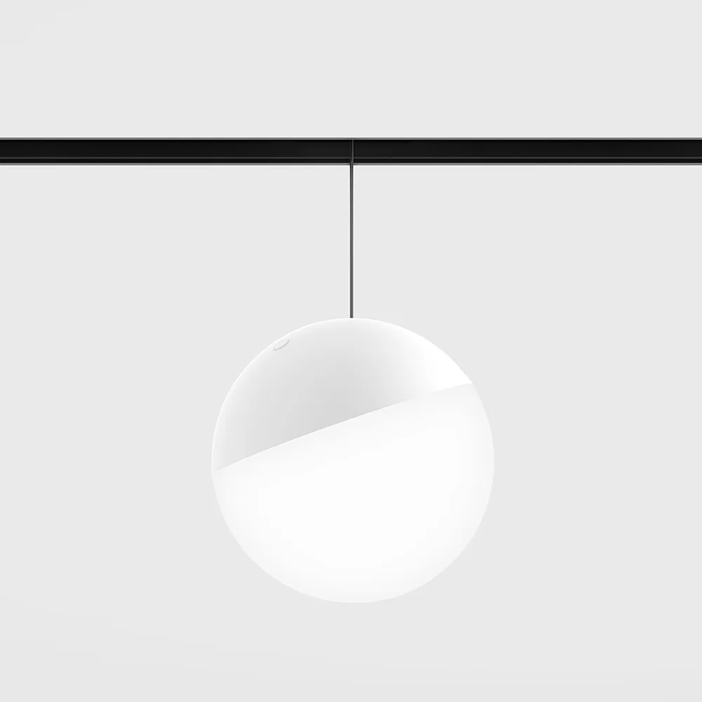 06.1800.28.930.WH_.2G_1 Suspended luminaire IN_LINE BALL L, D180mm, H1500mm, CREE LED 28W, 2181Lm, 3000K, 230°, CRI>90, push dimmable, 48V, 2 groups, ON/OFF, IP20, opal, white/black color — изображение 1