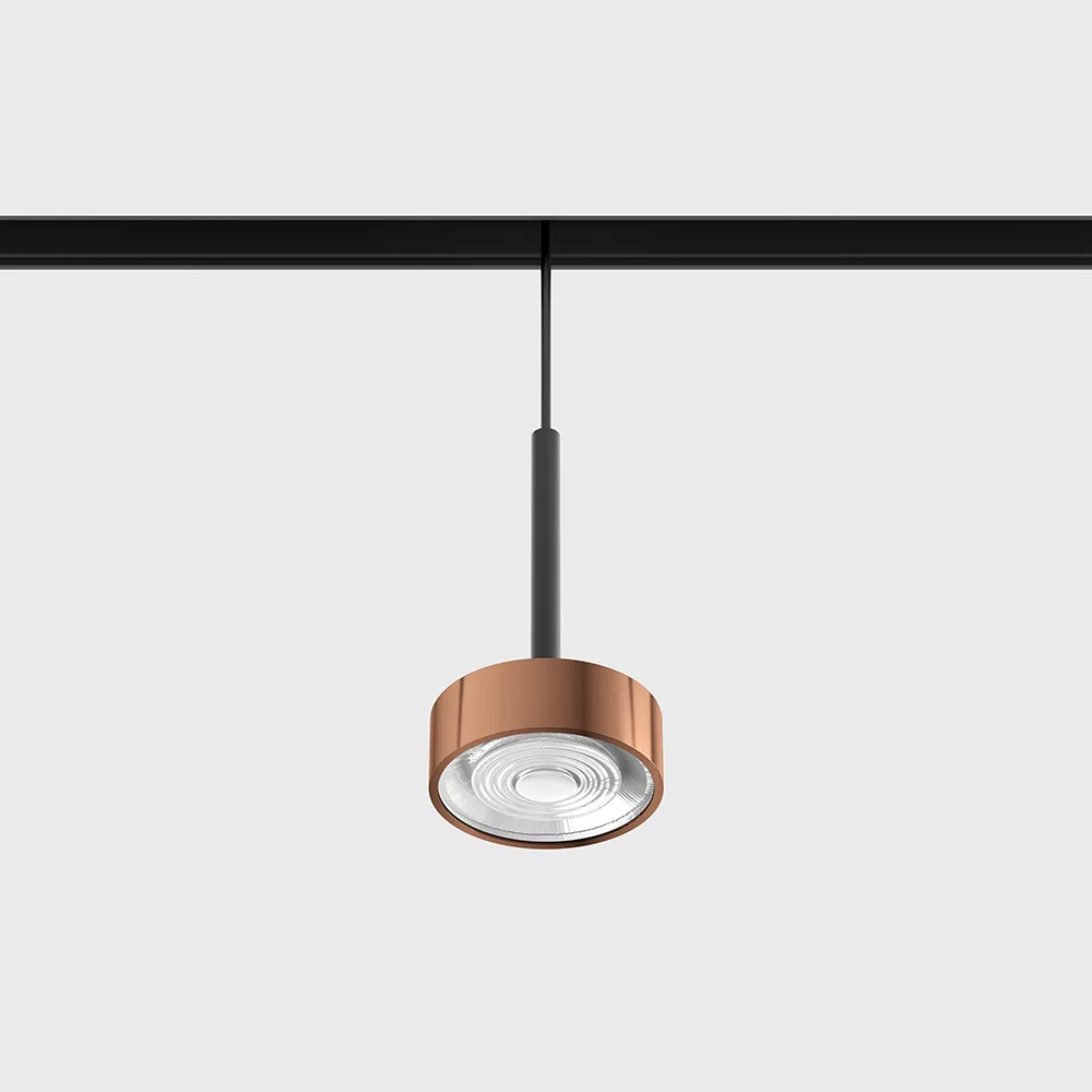 06.7530.7.940.CP_BK.2G_1 Suspended luminaire IN_LINE SOL MINI P, D75mm, H135mm, LED 7W, 610Lm, 4000K, 24°, CRI>90, 48V, 2 groups, ON/OFF, IP20, сopper/black color — изображение 1