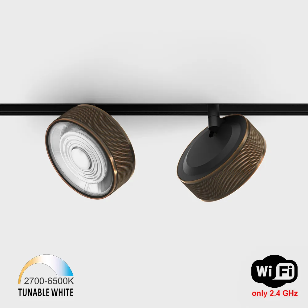 06.9533.13.TW_.CPG_BK_1 Spotlight IN_LINE SOL TW, D95mm, H33mm, LED 13W, TW DIM: 2700K(881Lm)-6500K(1025Lm), 24°, CRI>90, 48V DС, IP20, сopper/black color — изображение 1