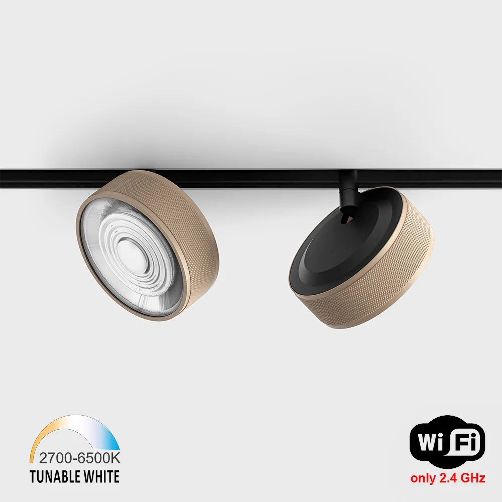 06.9533.13.TW_.SBG_BK_1 Spotlight IN_LINE SOL TW, D95mm, H33mm, LED 13W, TW DIM: 2700K(881Lm)-6500K(1025Lm), 24°, CRI>90, 48V DС, IP20, sahara beige/black color - imagine 1